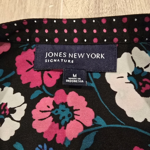 JONES NEW YORK Signature Women's Black Multicolor Floral Long Sleeve Blouse SZ M - Picture 7 of 11